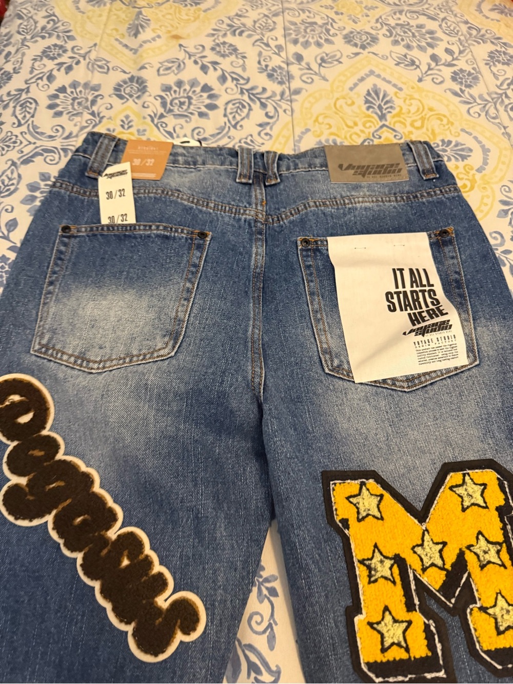Voyager Studios Embroidered Patchwork Straight-Leg Jeans - Blue - Picture 4 of 5